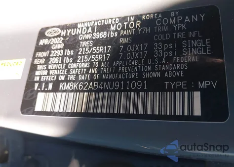 2022 Hyundai Kona Sel from USA, damaged, VIN KM8K62AB4NU911091